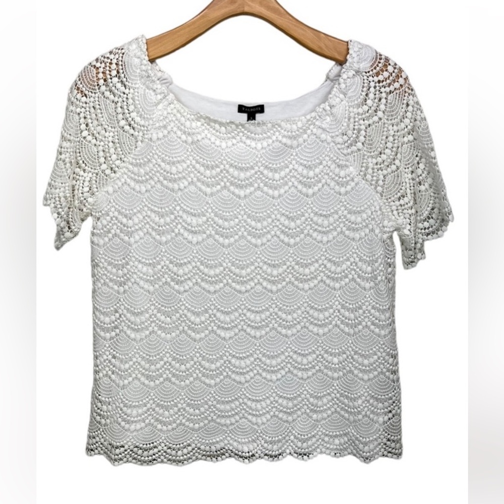 Talbots White Crocheted Lace Short-Sleeve Blouse